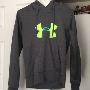 Grey and neon yellow underarmour sweatshirt